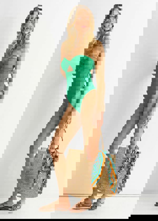 Gini London Green Twist Front Textured Swimsuit