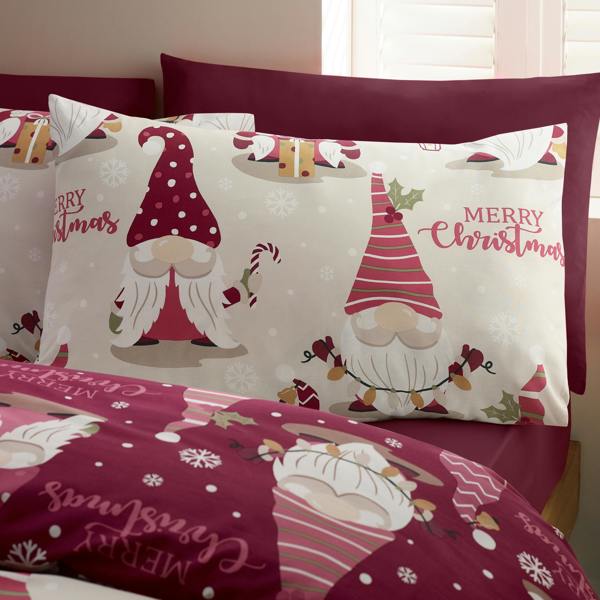 Catherine Lansfield Christmas Gonks Reversible Duvet Cover Set Plum