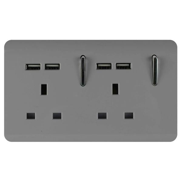 Trendi Switch 2 Gang 4 Port USB 2100mA Plug Socket in Light Grey