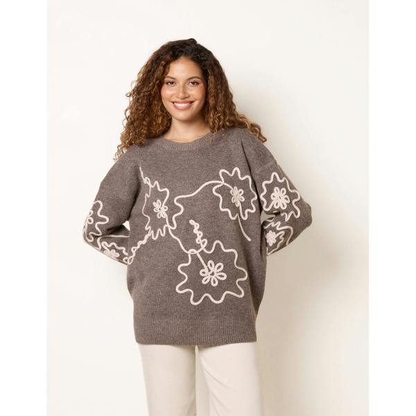 Blue Vanilla Abstract Floral Embroidery Jumper