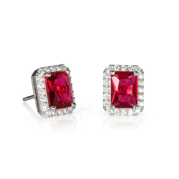 namana 925 Sterling Silver Emerald Cut Red Halo Stud Earrings For Women
