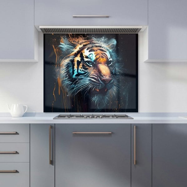 Warren Reed - Designer Tiger Face Splashart Dark Background Kitchen Splashback