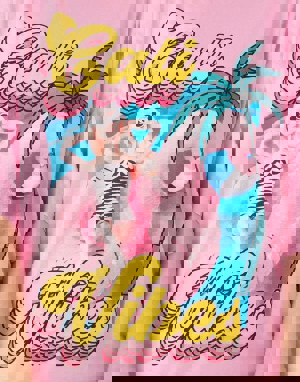 Barbie Womens Pink Cali Vibes Barbie Placement Print Short Sleeve Skater Dress