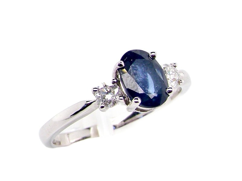 white gold 3 stone sapphire and diamond ring