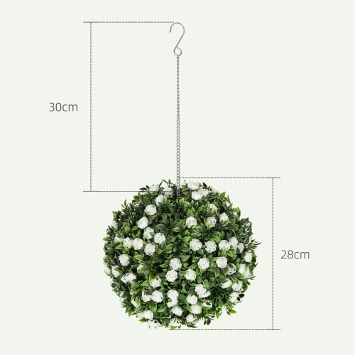 Wyld Haus Lukaka Dino Set Of 2 Artificial UV Resistant Rose Style Topiary Balls H8 28cm White