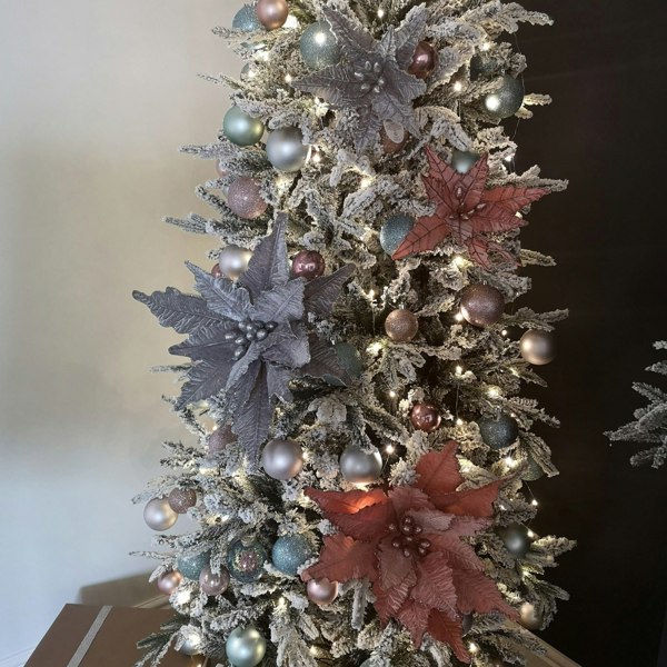 Samuel Alexander 68cm Silver Velvet Poinsettia Stem with 2 Flowers Christmas Decoration