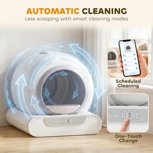 PawHut Self Cleaning Cat Litter Tray, Automatic Litter Tray with APP Control