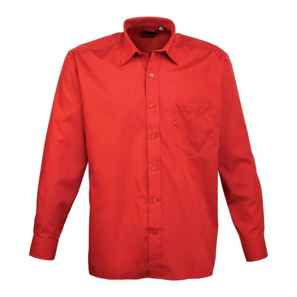 Premier Mens Poplin Long-Sleeved Shirt - Red