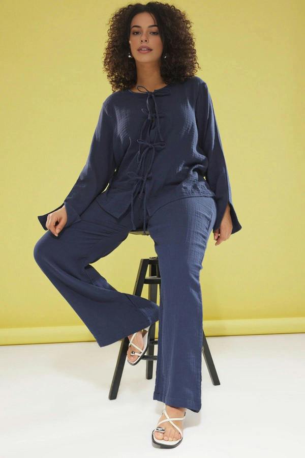WOVCOR Muslin 100% Cotton Plus Size Two-Piece Set with Bow