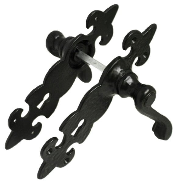 EDH Door Hardware Black Cast Iron Fleur-de-Lys Door Handles – Lever Latch, Bathroom Lock & 3 Lever Lock Sets