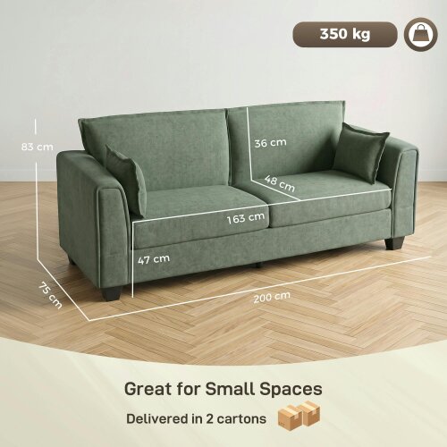 HOMCOM 3 Seater Sofa, Linen Upholstered Sofa with Spring Cushions, Green