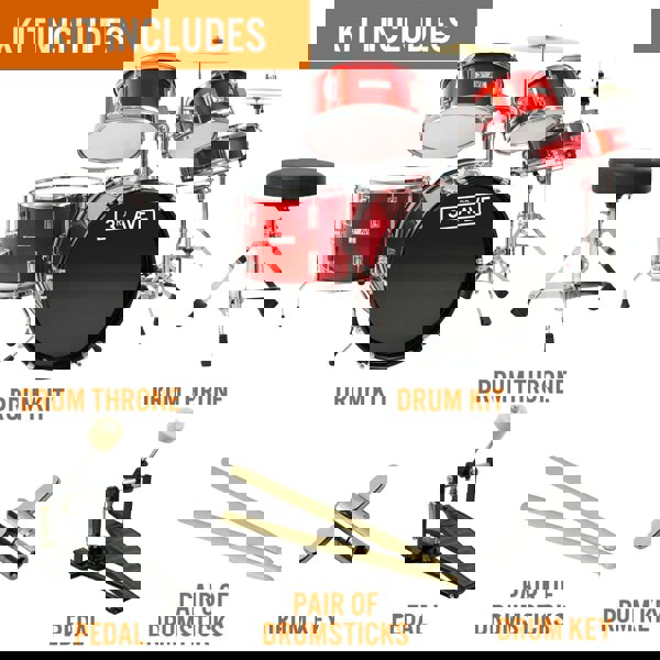 3rd Avenue 5 Piece Junior Drum Kit#Colour_Red