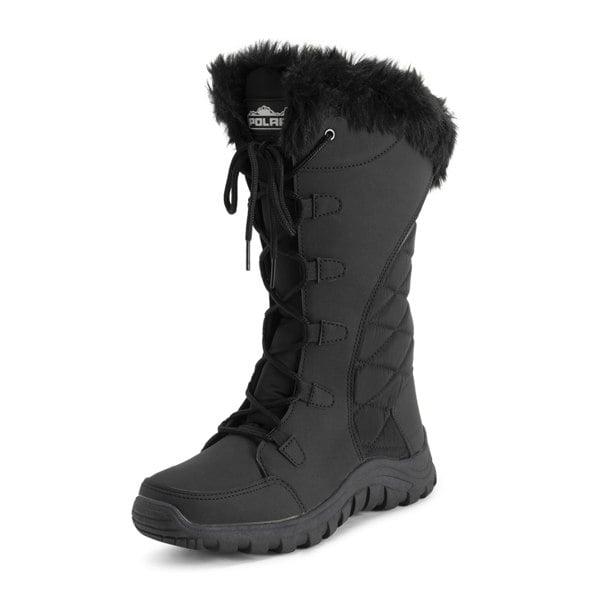 VIVA Women's Quilted Lace Up Waterproof Black Outdoor Cuff Snow Rain Boot