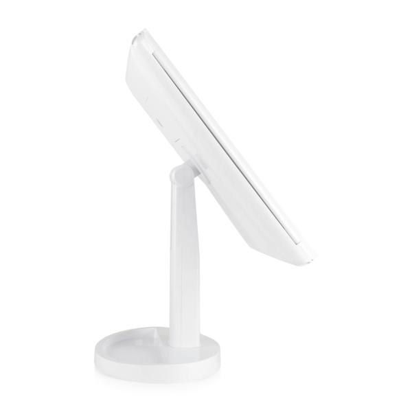 sideview of rear view of Full size LED make up mirror tiled back at almost 180 degree angle