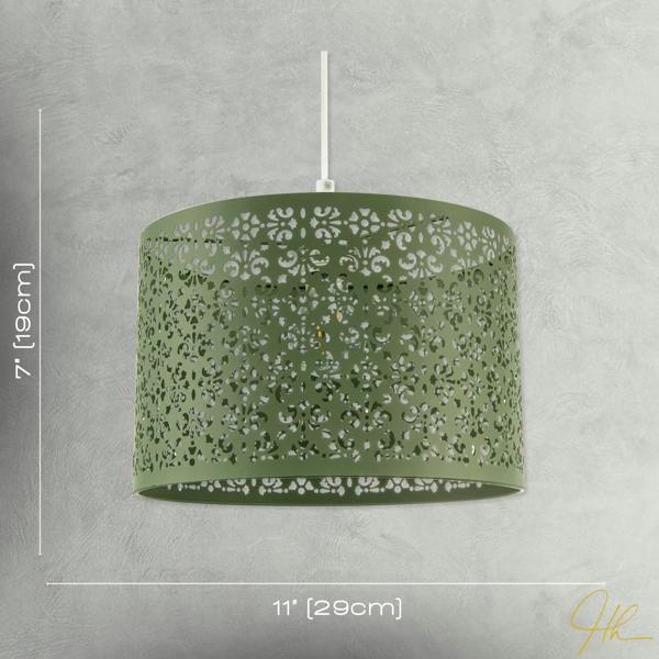 Olive Green Moroccan Metal Pendant Light Shade with Floral Decoration Image 7