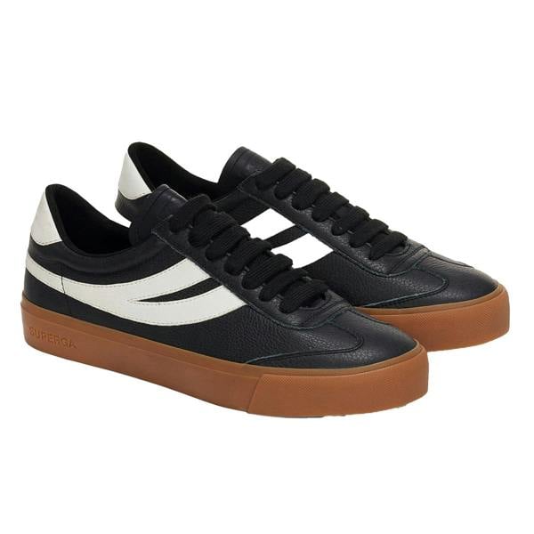 Superga Unisex Adult 4834 Club S Swallow Contrast Detail Vegan Leather Trainers - Black/Gum