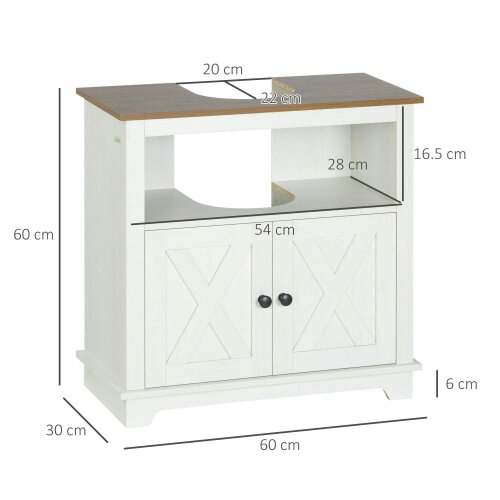 Wyld Haus Venole  White Under Sink Vanity Storage Cabinet With Double Doors And Internal Shelving 60x30x60cm