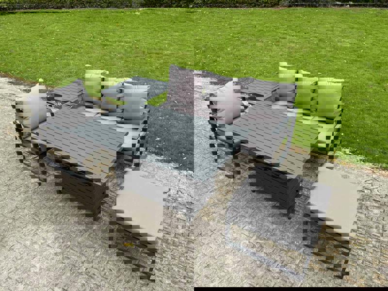 Fimous 5 Seater Aluminium Garden Furniture Set with Adjustable Rising Dining Table, Side Table & Footstool - Dark Grey