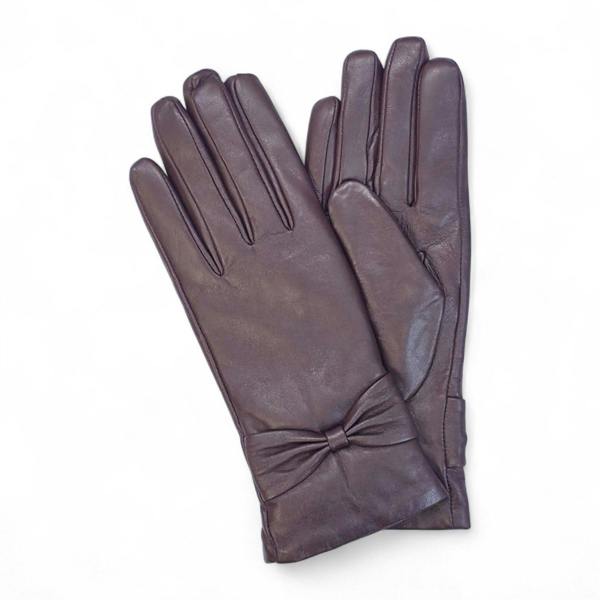 Infinity Leather Womens Italian Leather Winter Bow Design Soft Wool Lining Gloves - L-GLV-401