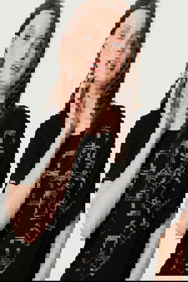 Black | Geo Print Sparkly Relaxed Top