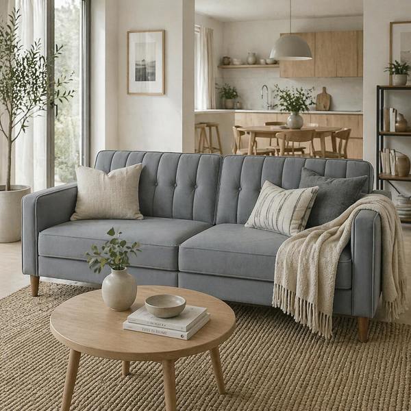 Wyld Haus Toelfa Dove Grey Velvet 3 Seater Convertible Sofa Bed