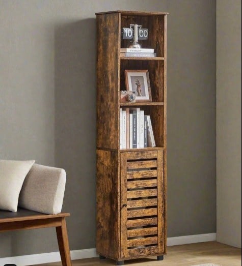 Modcraft Rustic Brown Floor Cabinet with Door & Open Shelves, Adjustable Storage, 167cm Tall