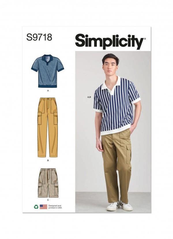 Simplicity Sewing Pattern 9718, Tops, Trousers, Shorts for Men, AA (38-40-42-44-46) - Intermediate