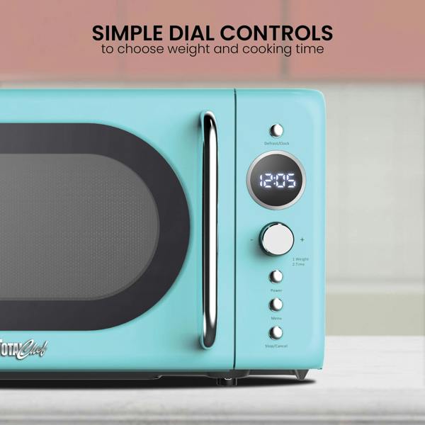 Total Chef Retro Microwave Oven 20L 700W Blue Countertop Microwave with Defrost, Timer & 5 Power Settings