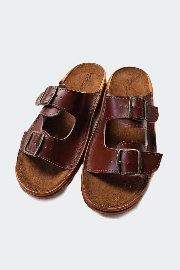 HotSquash Premium Handcrafted 2 Strap Leather Men's Sliders
