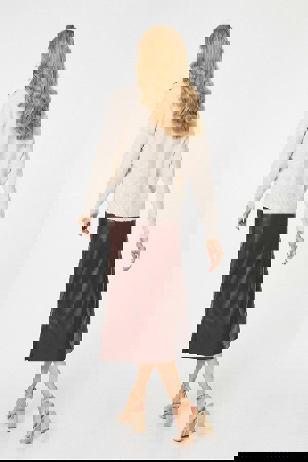 Beige | Floral Embroidered Detail V-Neck Jumper
