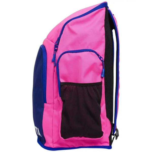 Funkita Tidal Blast Space Case backpack in pink with navy blue mesh pocket and straps