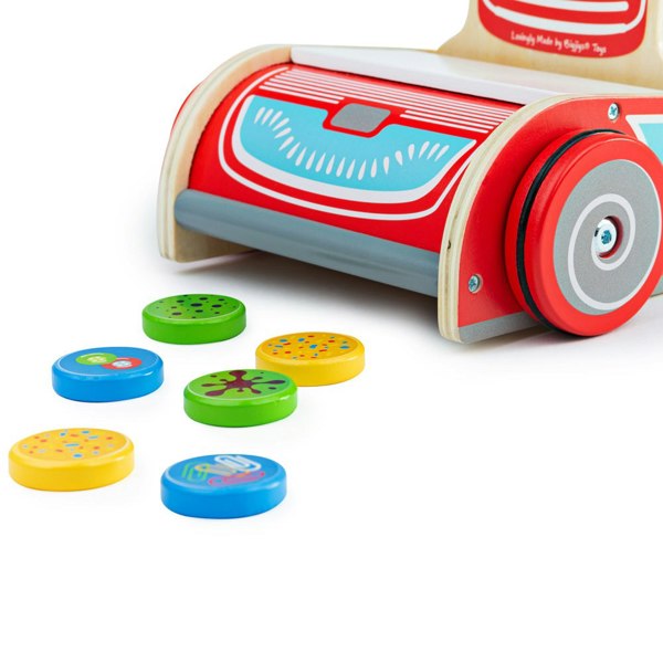 Bigjigs Toys Wooden Toy Vacuum Cleaner - With 6 Magnetic Wooden Pieces