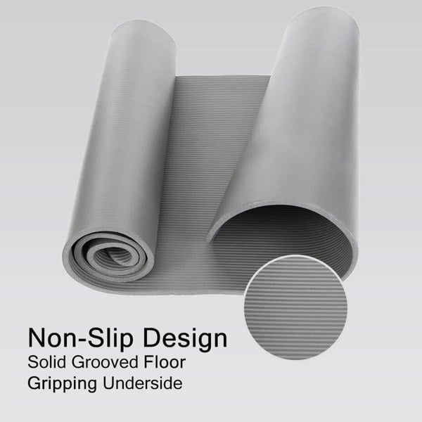 UBUNG Yoga Mat Non Slip with Carry Strap 10mm Thick Mat for Pilates Yoga Grey