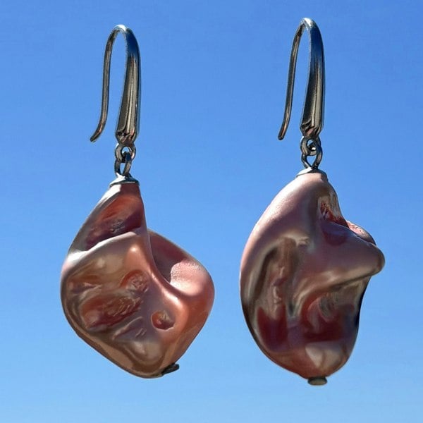 Salmon Castaway natural shell earrings by LENAE London, boho jewellery.