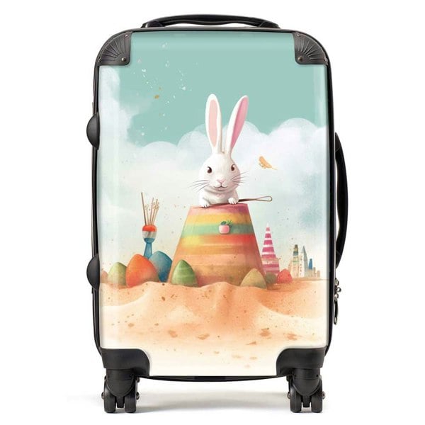 Warren Reed White Rabbit On A Beach Holiday Suitcase