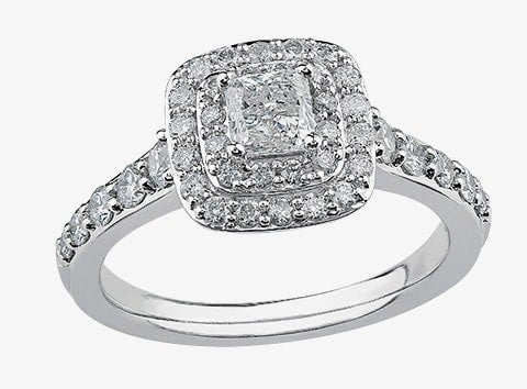 T. H. Baker 9ct White Gold 0.50ct Princess-cut Diamond Double Halo Ring 3812WG/50-9