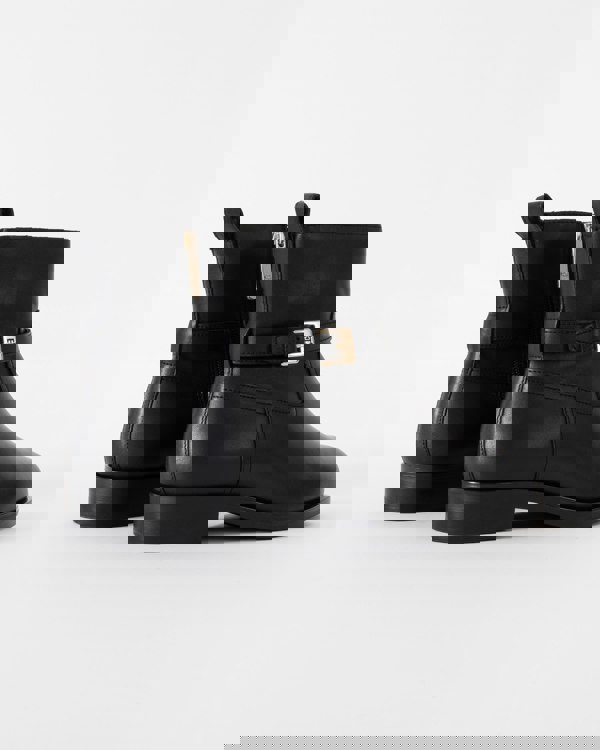 Tommy Hilfiger TH Buckle Womens Riding Leather Booties - Black