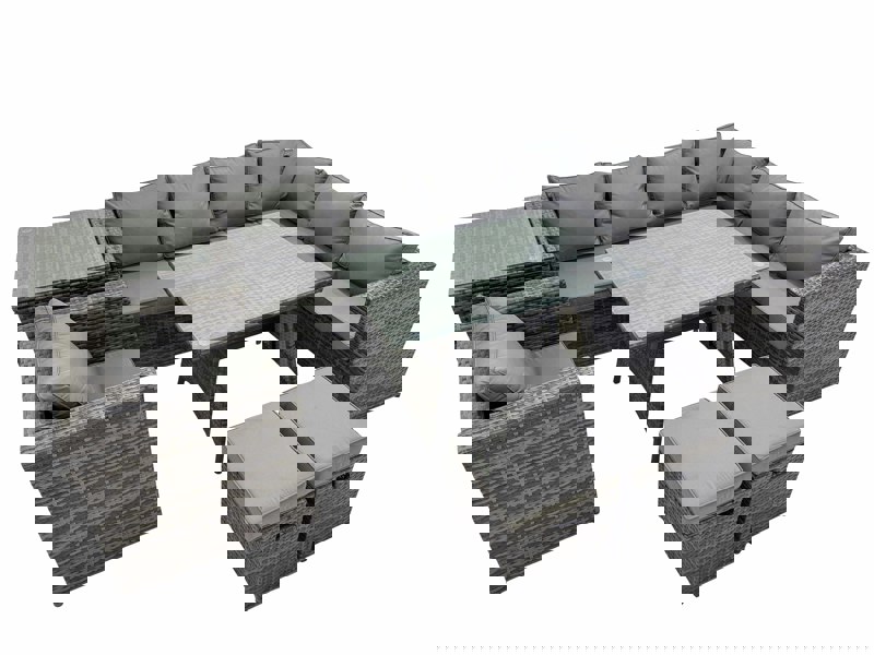 Fimous Rattan garden furniture Patio Furniture Sets with Dining Table Side Table 2 Small Stools Dark Grey Mixed