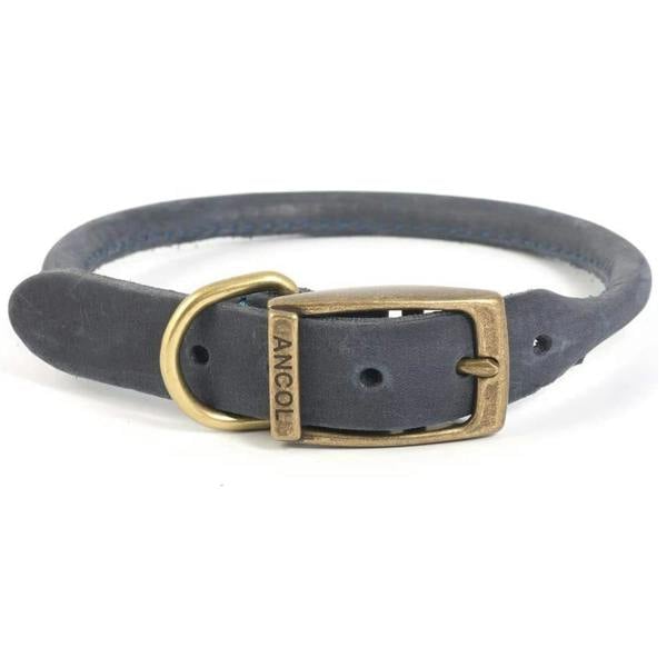 Ancol Timberwolf Leather Round Dog Collar – Blue (28–36cm, Size 3)