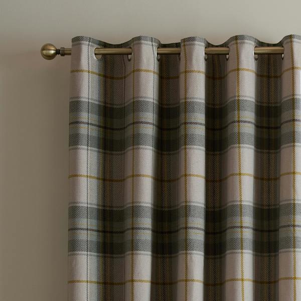 Catherine Lansfield Brushed Woven Glencoe Check Thermal Eyelet Curtains Green