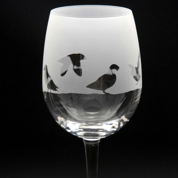 Glyptic Glass Art Puffin Crystal Wine Glass - Hand Etched/Engraved Gift