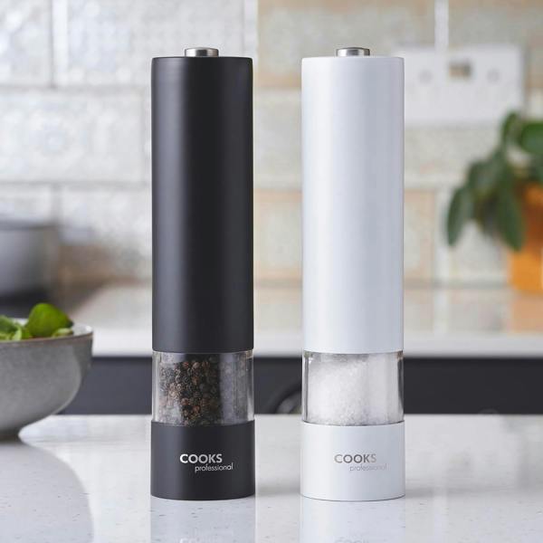 Cooks Professional Electric Salt and Pepper Mill Set | Black / White