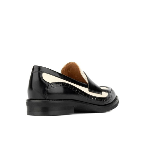 Embassy London Angelina - Black & Cream - Women's leather almond toe penny loafer with broguing