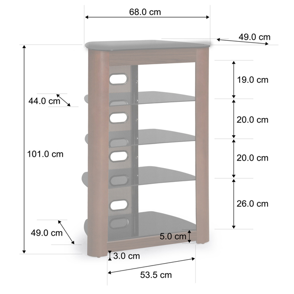 Centurion Supports Zinnia 5-Shelf Black Glass with Walnut Fascia Flat Screen TV/Hi-Fi/AV Rack Glass Stand
