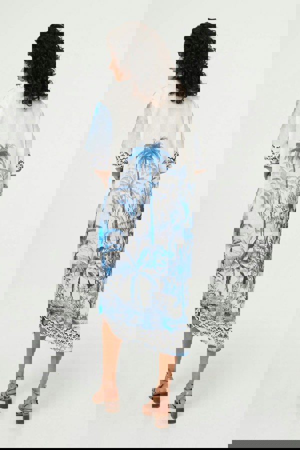 Blue | Abstract 1/2 Sleeve Midi Shift Dress
