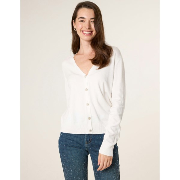 Blue Vanilla V Neck Diamante Button Cardigan