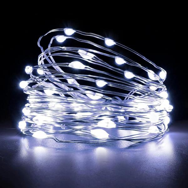 4m 40 LED White Battery Operated String Lights with Silver Copper Wire, 2 Pack image 1