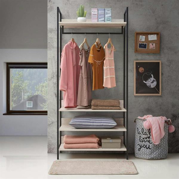 Timber Art Design Zahra Bedroom Double Open Wardrobe 4 Shelves Furniture Storage Cupboard
