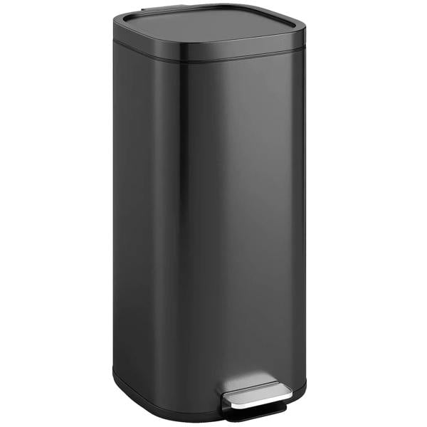 Compact black kitchen pedal bin with foot pedal and rounded soft-close lid