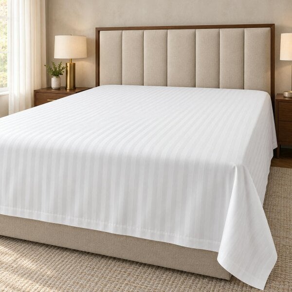 Night Zone Satin Stripe 250 Thread Count Cotton Flat Sheet – Hotel Style Bed Sheet